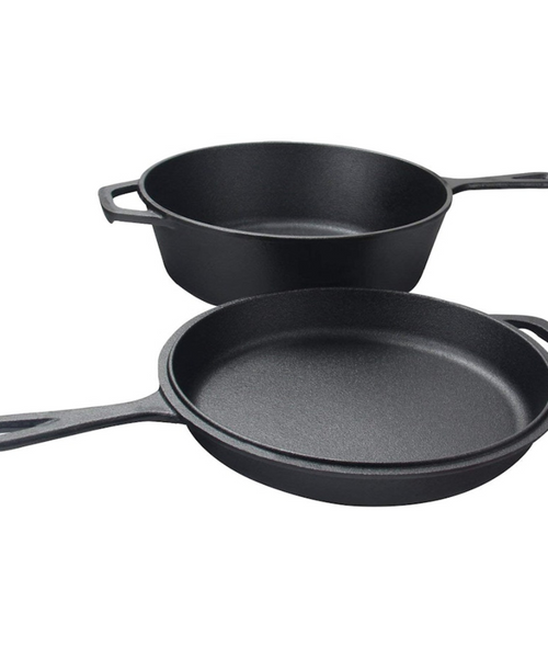 WildTrak 3.2 Quart Pre Seasoned Cast Iron 2 In 1 Combo Cooker